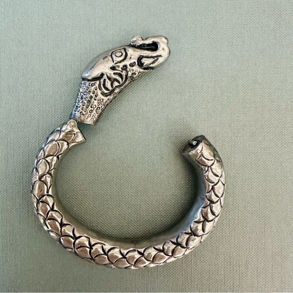 Vintage Artisan Elephant Snake Oxidized Sterling Silver Bangle Bracelet, Rare - Picture 9 of 9